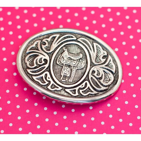 Vintage Artistic Silver Tone Oval Belt Buckle by Avon - P18 - Picture 1 of 2